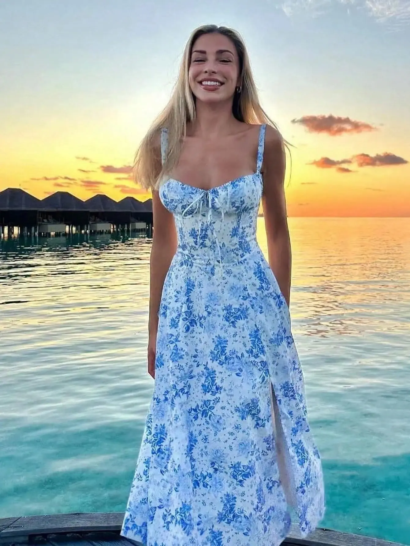 2025 Summer New Floral Midi Boho Loose Split Dress Suitable for going out A-line Casual Summer Sundress Polyester