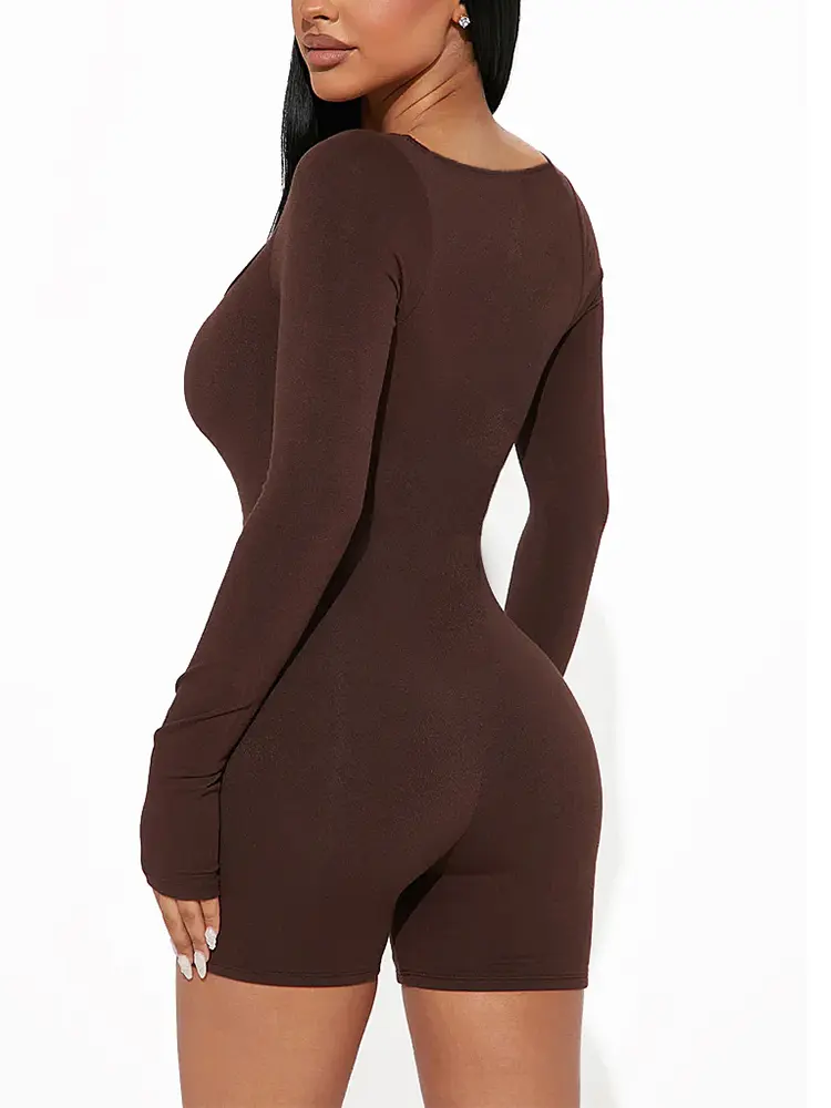 Fashion Long Sleeve Bodycon Jumpsuits for Women Short Pants Jumpsuits Rompers Crew Neck Sexy Tights One Piece Playsuit Romper