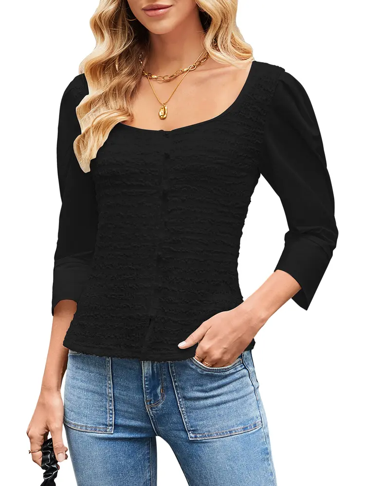 2025 New Skeleton Cardigan Top Black Button Top Round Neck S New polyester Elegant leisure Solid color
