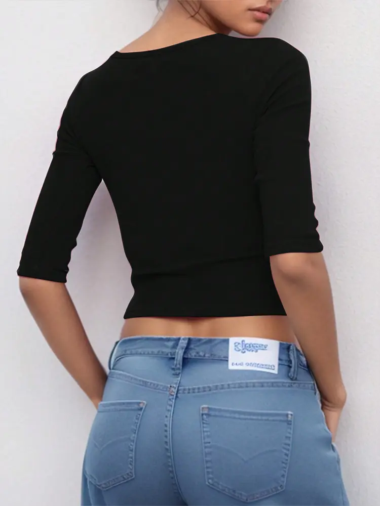 Round Neck Seven Points Short-Sleeved Models T-Shirt Tops Women Slim Fashion New Solid Colour Y2K Style Women's T-shirt