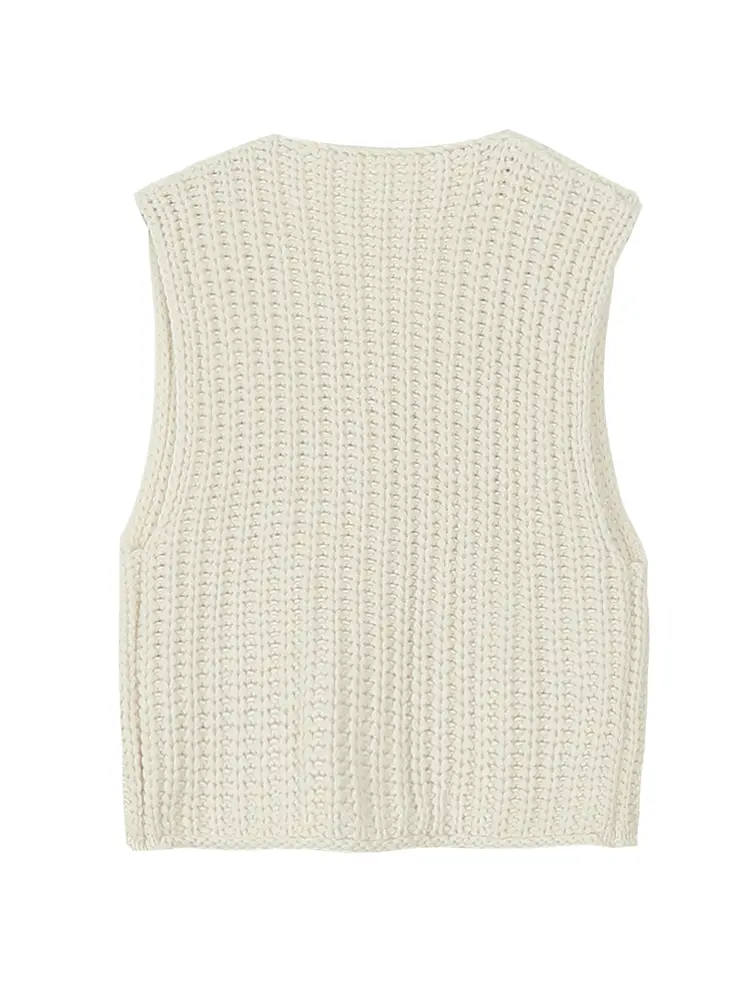 2025 Autumn New Women's Single-breasted V-neck Knitted Vest Pure color with pockets Best choice for Fall and Winter