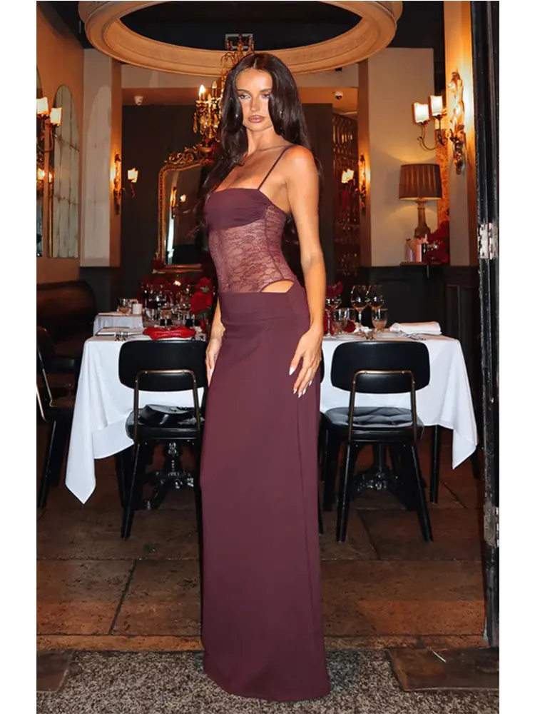 2025 Summer New Women's fashion style temperament Elegant Slim lace splicing camisole dress sexy Mature Pullover