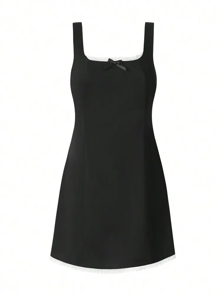 2025 Summer New Ladies Basic Sexy Mini Skirt Camisole Dresses Women Solid Color Polyester Sexy Out Wear Lace
