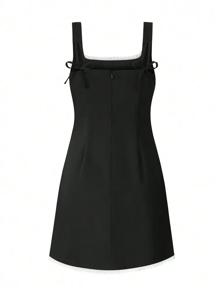 2025 Summer New Ladies Basic Sexy Mini Skirt Camisole Dresses Women Solid Color Polyester Sexy Out Wear Lace