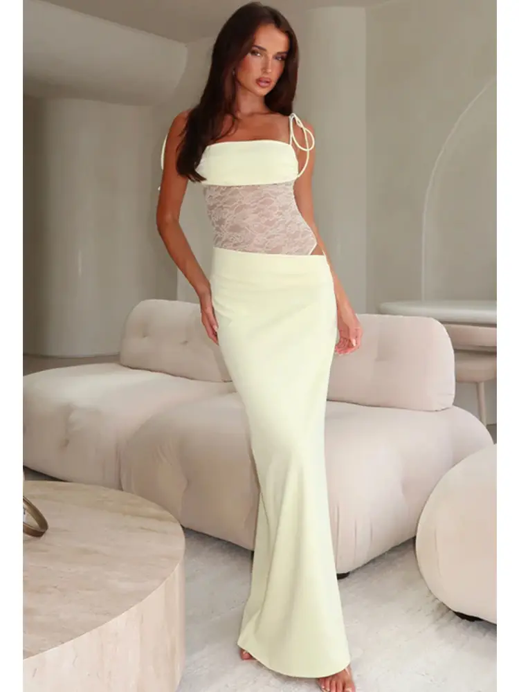 2025 Summer New Women's fashion style temperament Elegant Slim lace splicing camisole dress sexy Mature Pullover