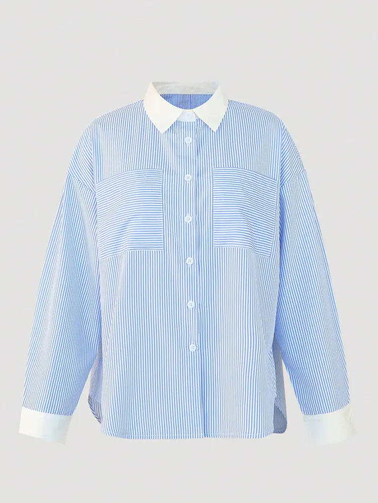 2025 Fall New Casual Loose Striped Shirt Striped Shirt Collar Travel Season Graduation Single Breasted