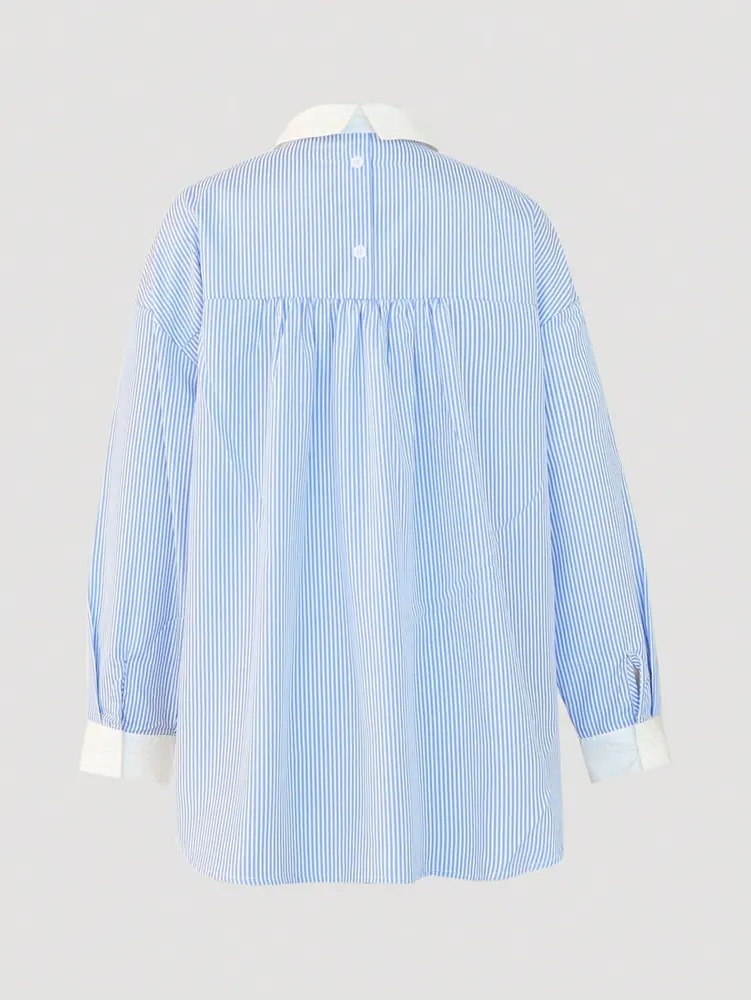 2025 Fall New Casual Loose Striped Shirt Striped Shirt Collar Travel Season Graduation Single Breasted