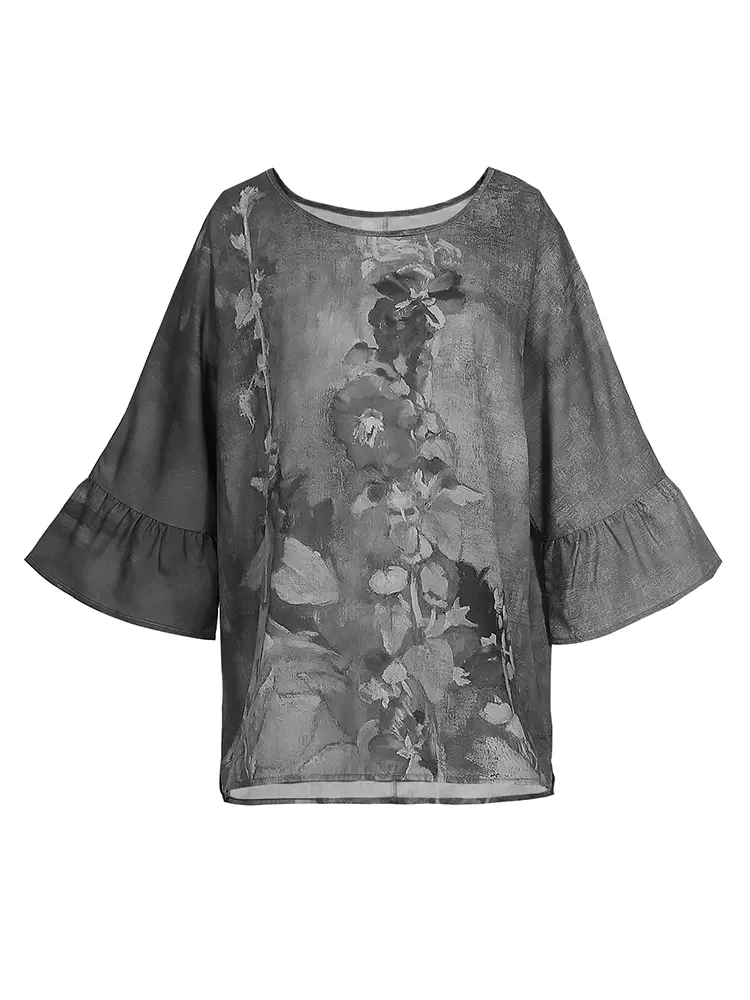 Plus Size Women's Retro Floral Print V Neck Long Sleeve T Shirt Casual Loose Pullover Tops Best Choice for Spring and Summer