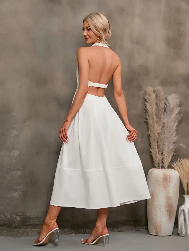Real Design 2025 Summer Women's Burst Road Backless Sleeveless Wrap Dresses Dresses Pure Colour Holiday Elegant