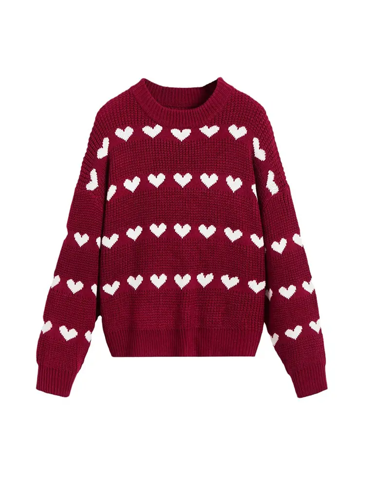 Women's Love Pattern Knit Pullover Sweater Casual Crew Neck Long Sleeve Autumn/Winter Suitable Valentine's Day