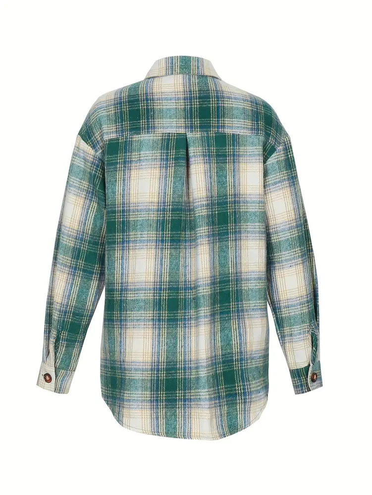 Women's Flannel Plaid Shirt Jacket Straw Button Top Polyester Material Fashion Spring Summer 2025