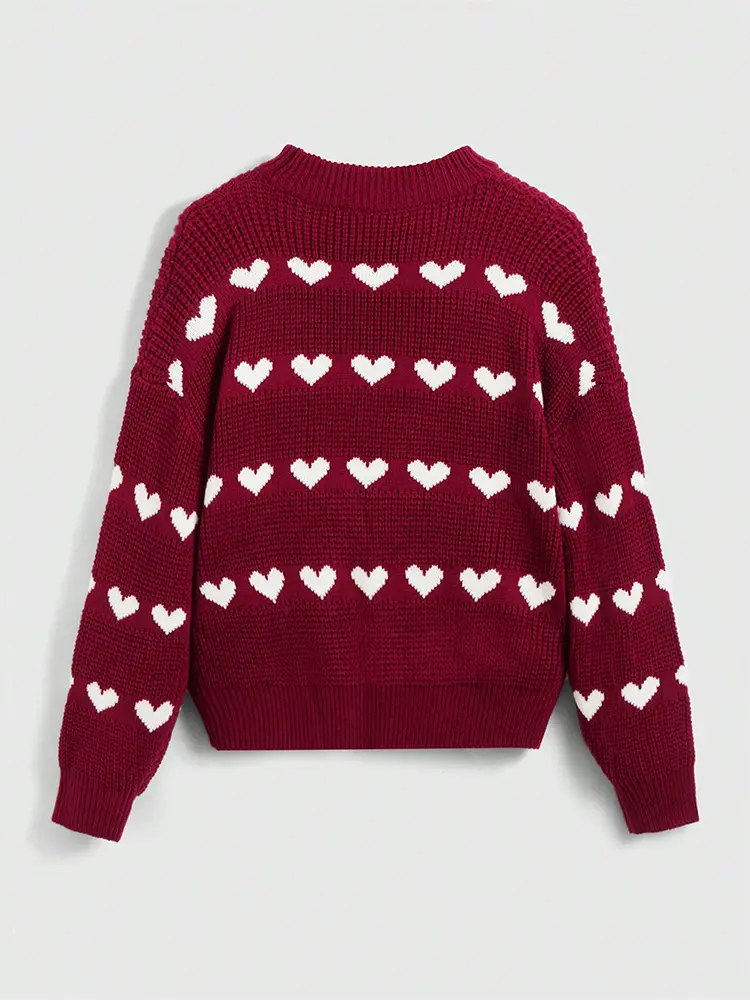 Women's Love Pattern Knit Pullover Sweater Casual Crew Neck Long Sleeve Autumn/Winter Suitable Valentine's Day