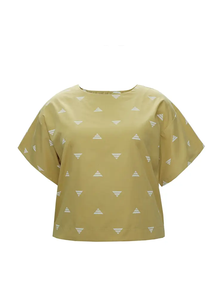 Women's 2025 New leisure loose short-sleeved T-shirt Triangle pattern Comfortable Home polyester material Pullover
