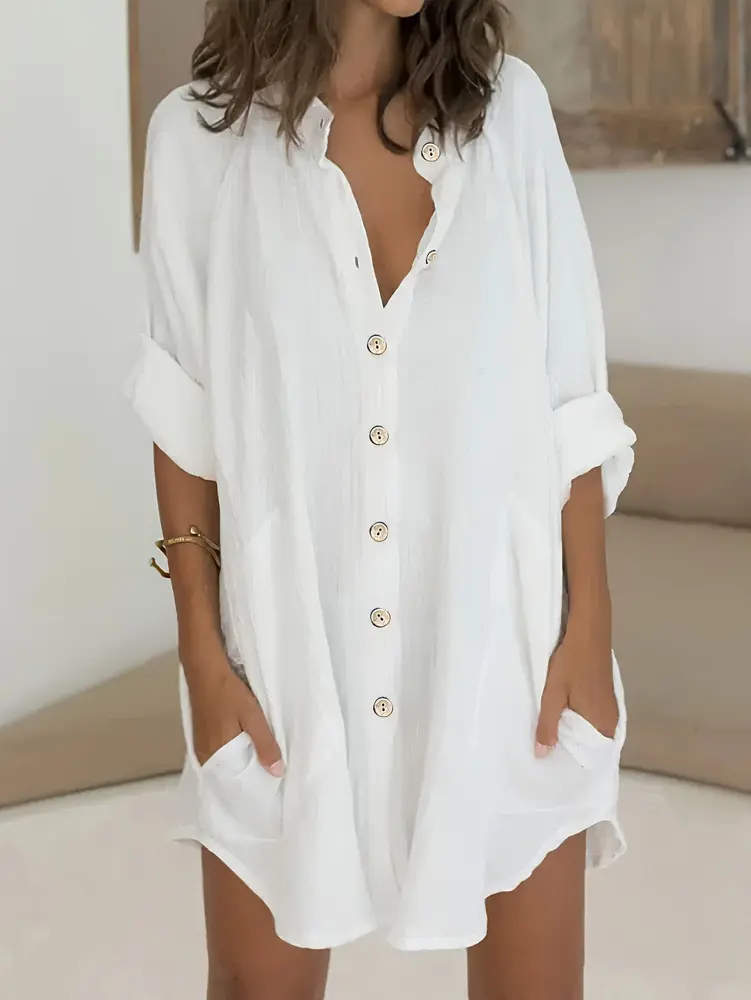 Plus Size Women's Elegant Solid Colour Shirt V-Neck Solid Button Casual Out Shirt Single Row Button Solid Colour Casual Loose