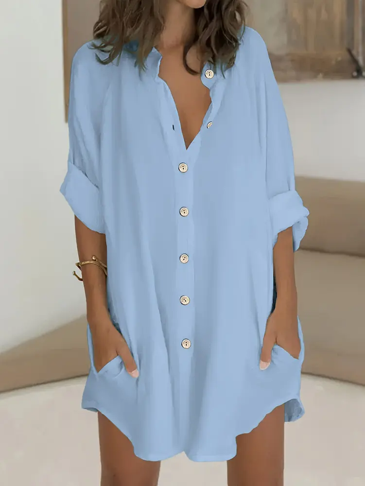 Plus Size Women's Elegant Solid Colour Shirt V-Neck Solid Button Casual Out Shirt Single Row Button Solid Colour Casual Loose