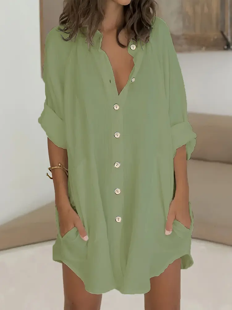 Plus Size Women's Elegant Solid Colour Shirt V-Neck Solid Button Casual Out Shirt Single Row Button Solid Colour Casual Loose