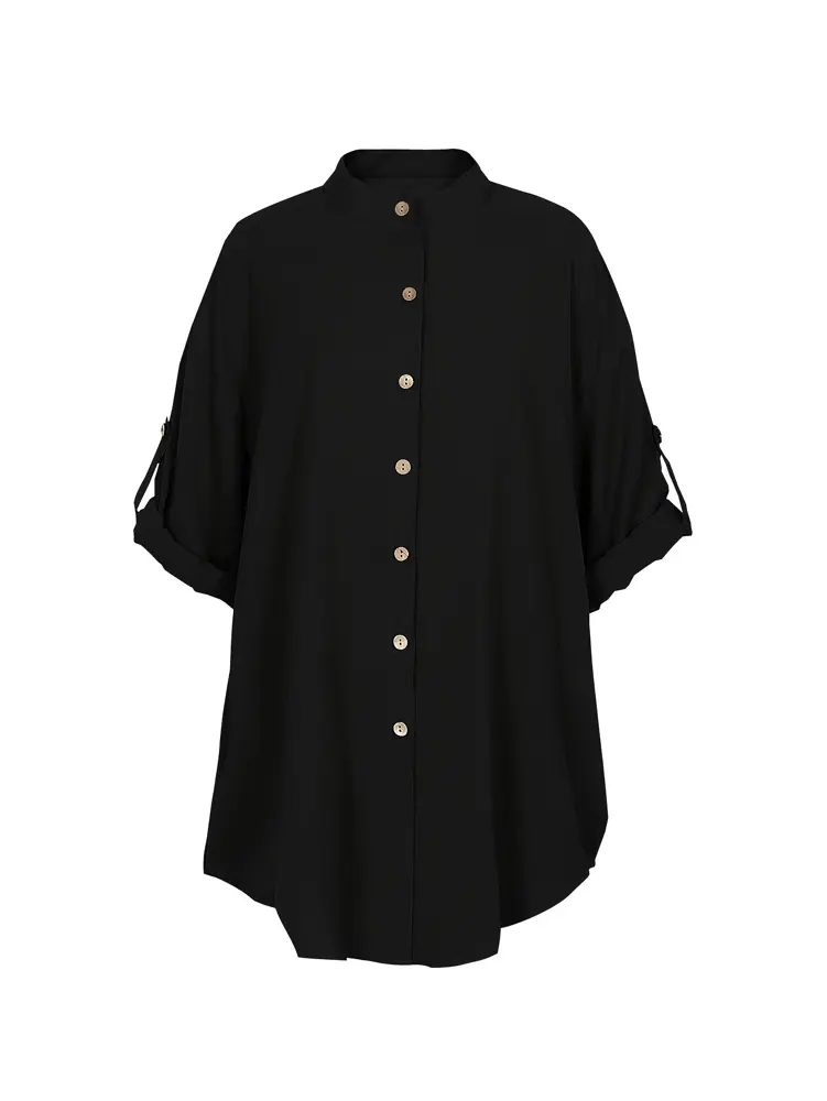 Plus Size Women's Elegant Solid Colour Shirt V-Neck Solid Button Casual Out Shirt Single Row Button Solid Colour Casual Loose
