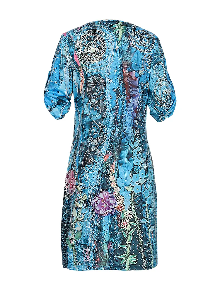 Women's Short Sleeve Dress Irregular Printed Patterned V-Neck Vintage Old Style Dresses Doing Old Botanical Flower