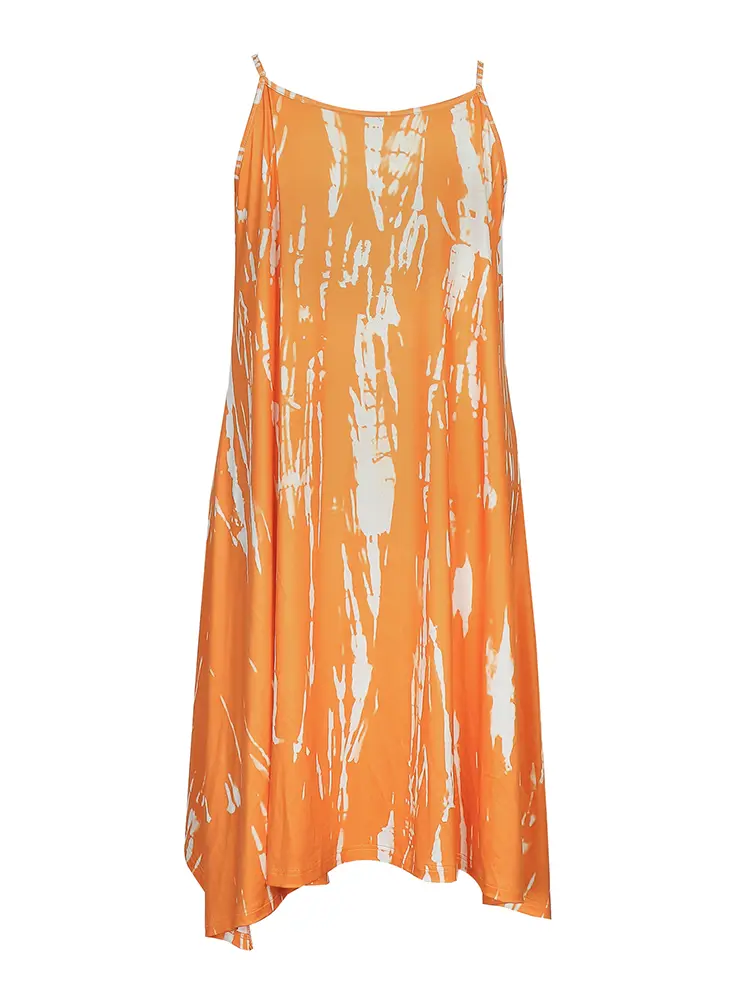 Plus Size Women's Fashion Printed Dress Sleeveless V-Neck Irregular Hem Tie-Dye Dress Best Choice for Summer