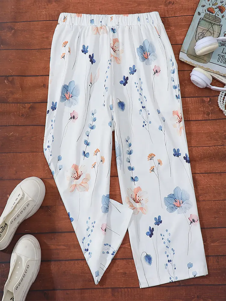 Plus Size Women's Hawaii Floral Prints  Trousers Comfortable & Simple For Everyday Wear Comfortable Sobriety