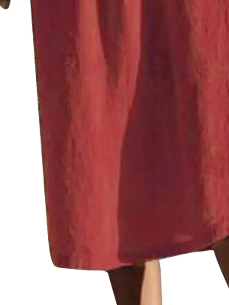 Plus Size Women's Linen Shirts Dress Fall V Neck 3/4 Rolled-Up Sleeve Pleated Shirts Soft Beach Yoga Shift Dress with Pockets
