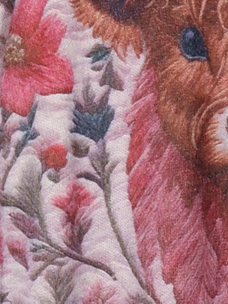Plus Size Women's Knitwear Highland Cow Pink Flower Embroidery Comfortable Knitted Sweater Best Choice for Autumn and Winter
