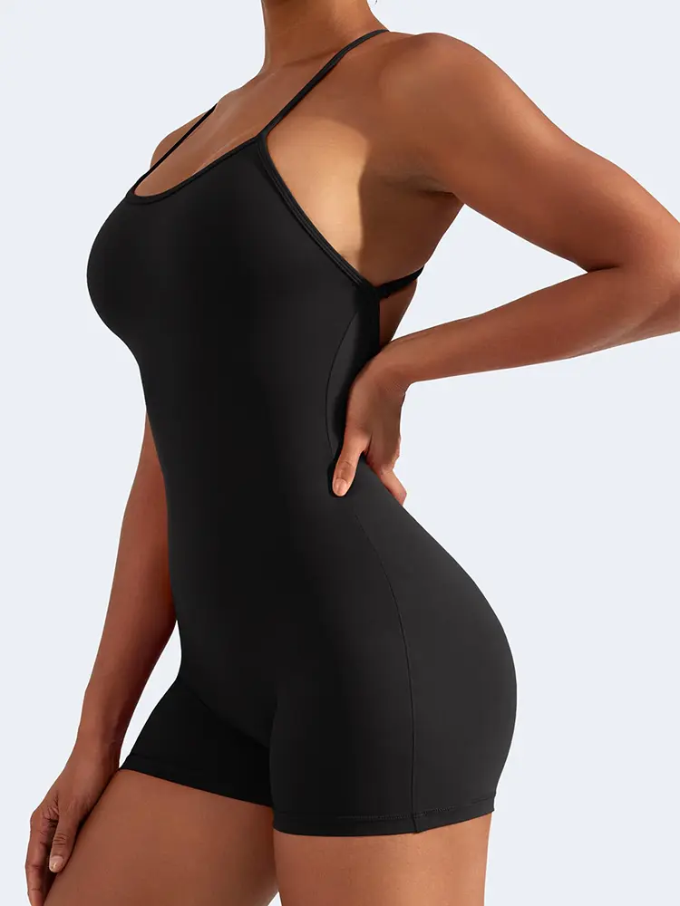 Sporty chic 2024 Spring And Summer New Women's Backless Package Hip Jumpsuit Sexy Slim Yoga Wear Cross Strap One-Piece Shorts
