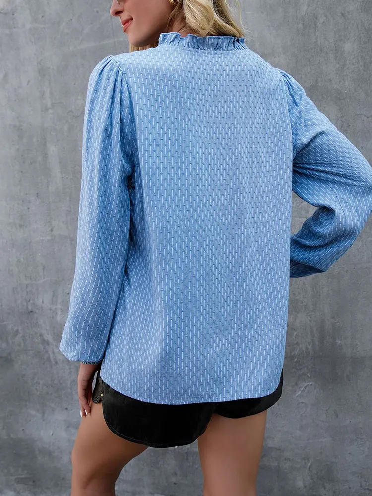 Women's V Neck Long Sleeve Blouse Casual Pom Poms Flowy Tunic Shirt Dressy Work Top for Fall
