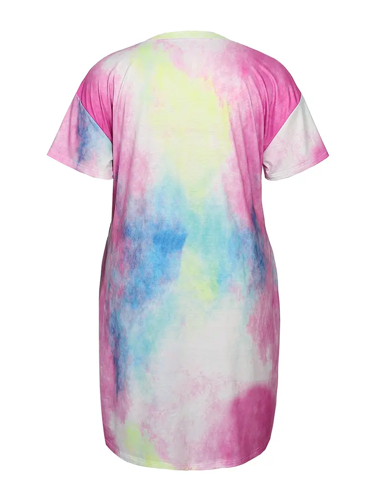 Plus Size Women's Casual Dresses Elegant Tie-Dye T Shirt Dresses Loose Plus Size Party Dresses V-Neck Pullover Dresses