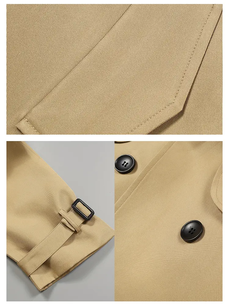 2024 Autumn Winter Solid Color Trench Coat Double Row Button Design Waist Lapel Simple Style for Lengthening