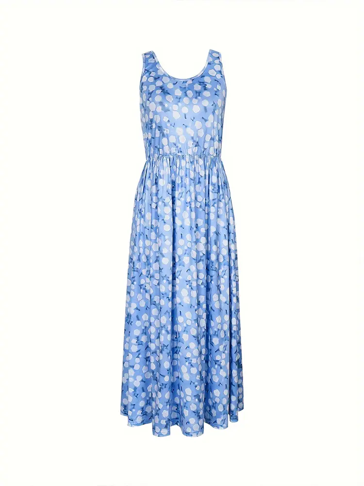 2024 Summer New Women's Floral Round Neck Dresses Sleeveless Pleated Comfortable Dresses Optimal Summer