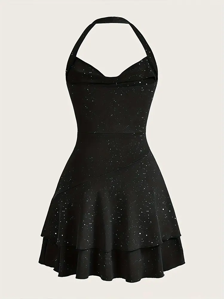 2025 Summer New Women's Sequins Neck Sleeveless Dress Sequins Dress Elegant Shiny V-Neck Glitter Mini Dresses