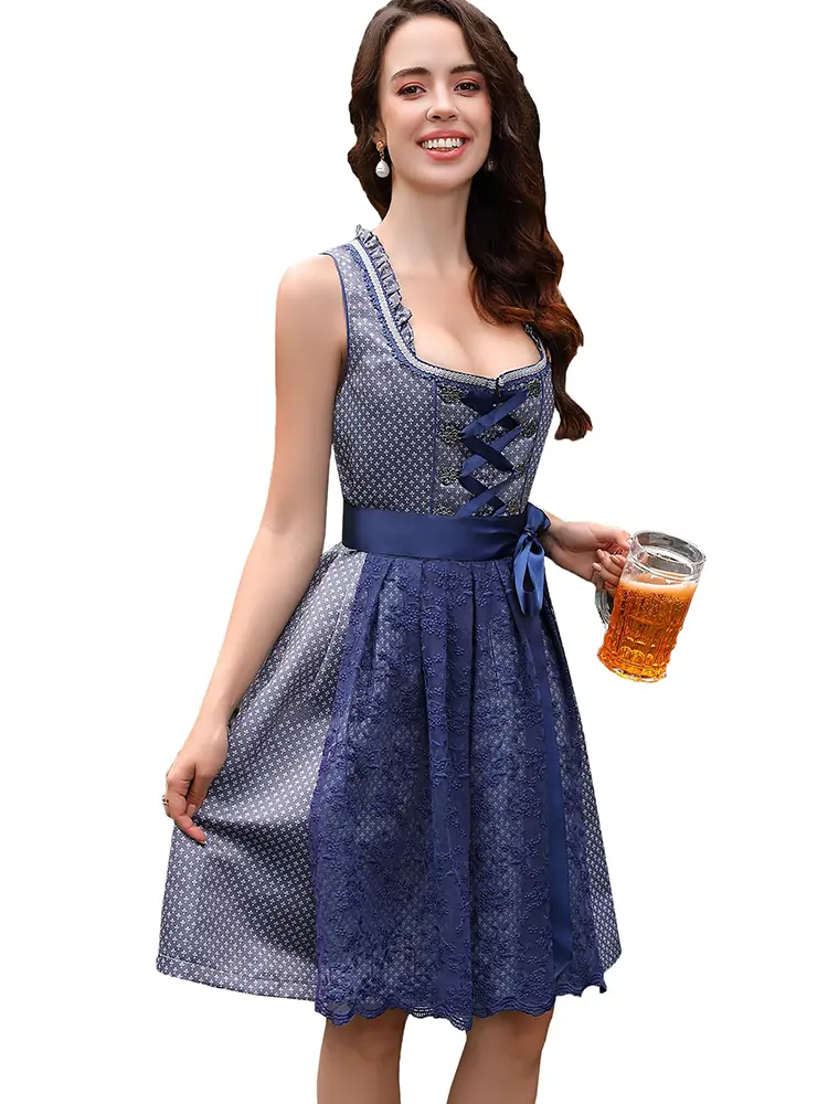 Women's Midi Costume Dress 2-Piece Including Dirndl Dress Dirndl Apron Dirndl Blouse for Oktoberfest