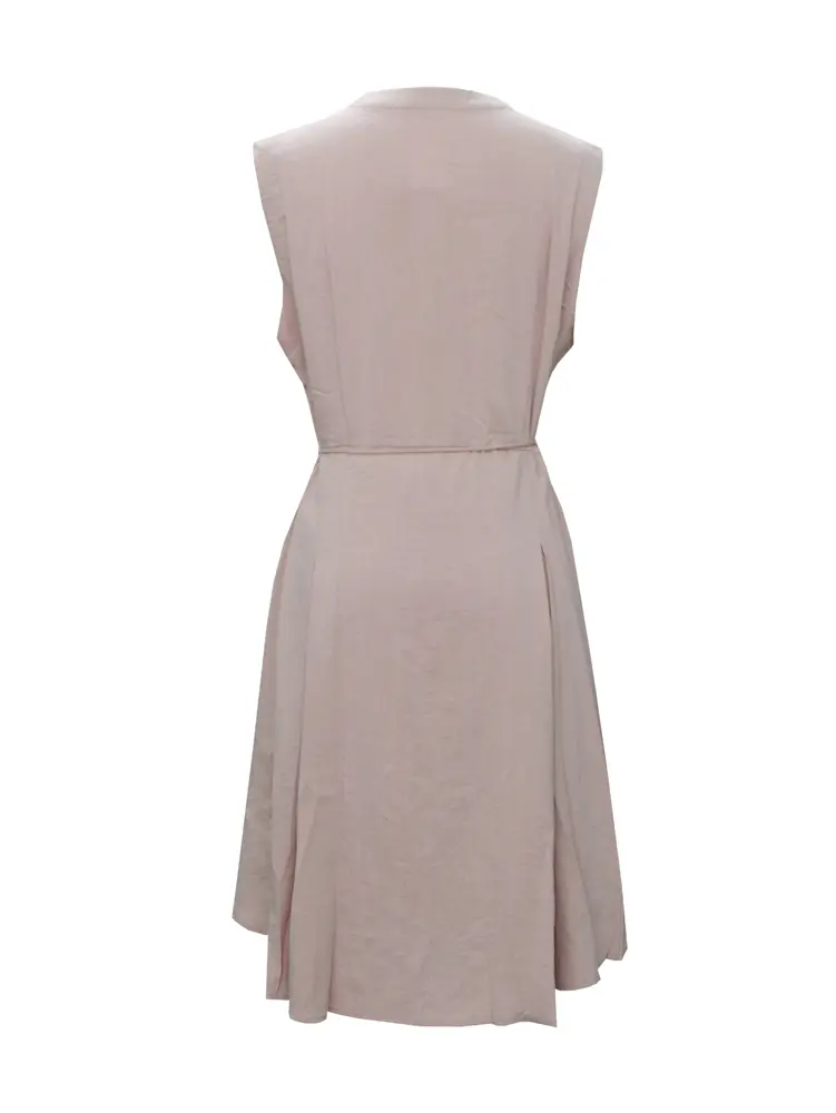 2025 Spring/Summer New Pink Sleeveless Small High Neck Rayon Mini Dress (With Button) Polyester Material Pullover