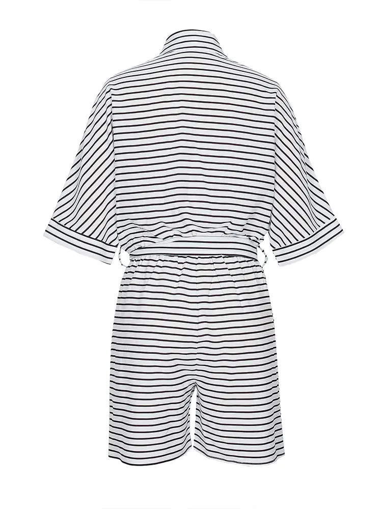 2024 Summer New Women's Casual Loose Comfortable Hundred Random Striped Batwing Sleeve Front Button Romper