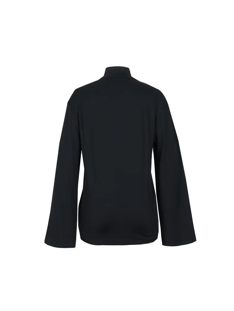 2025 Summer New Women's Tops Flared Long Sleeve Turtleneck Top Color Black Polyester Printed Pattern Explosion