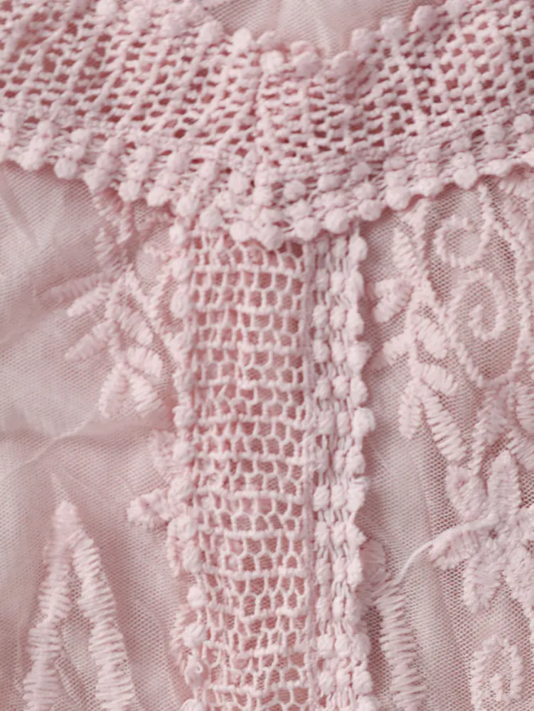 2025 Summer New Women's High Neck Irregular Short Sleeve Dress Pink Girl Style Embroidery Pattern Pure Colour Dresses