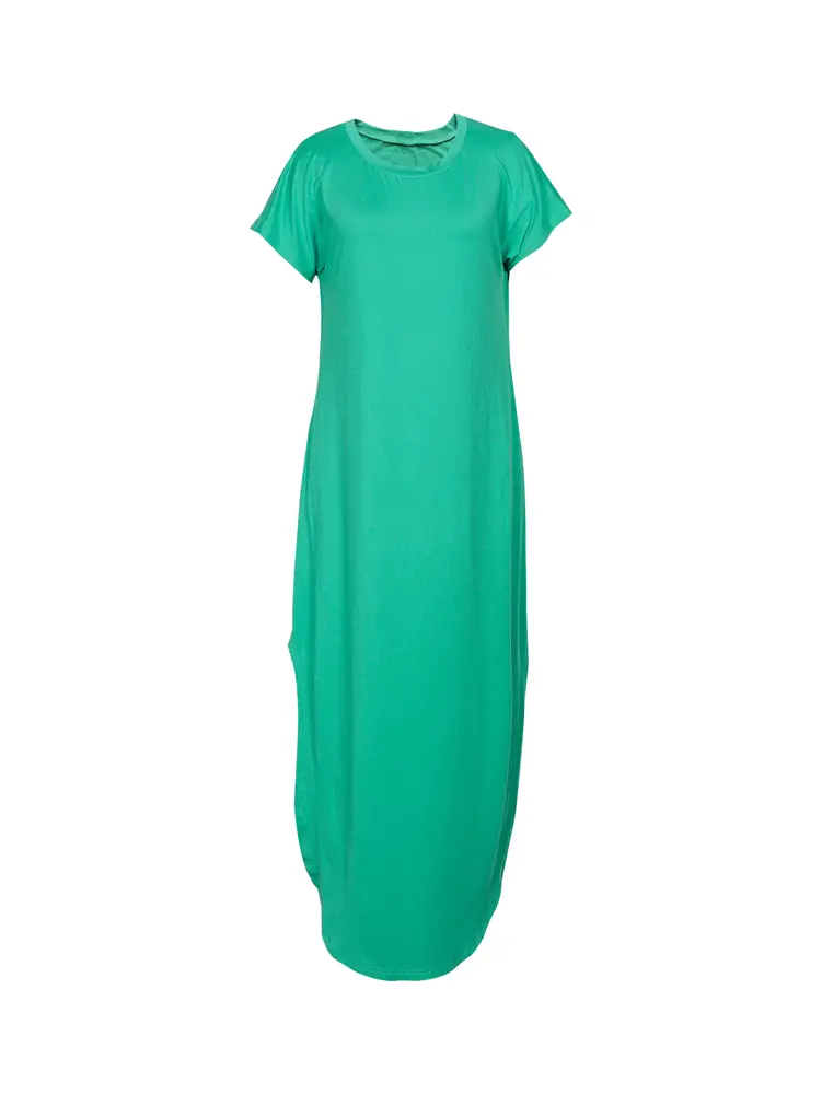 2025 Summer New Women's Solid Colour Round Neck Short Sleeve Dress Basic Homecoming Casual Elegant Long Dresses
