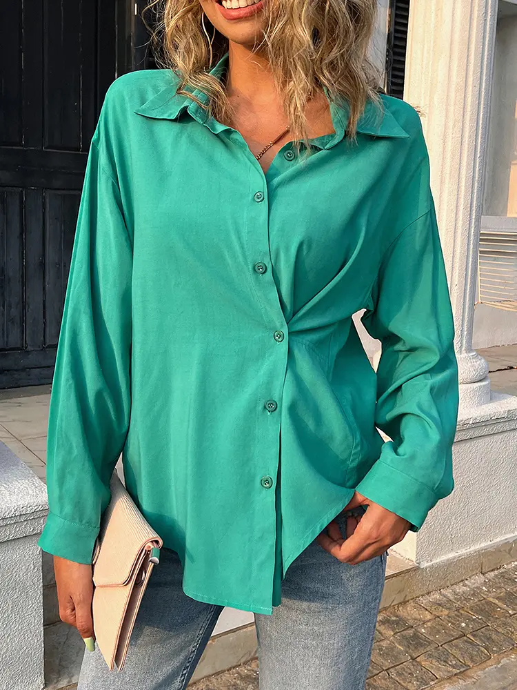 Women's Long Sleeve Button down Shirt Casual Wrinkle-Free Blouse Office Work Tunic Top Solid Dress Shirt