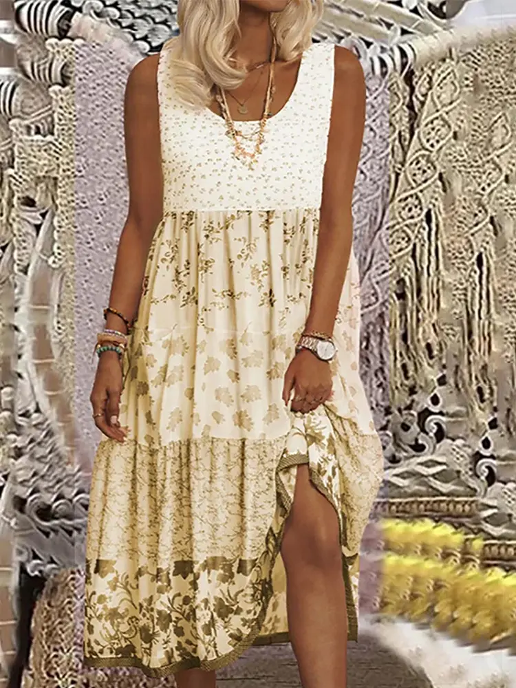 plus Size Flowy Hawaiian Neck Sundress Summer Beach Party Dress Printed Luau Women's Summer Clothing Maxi Dress