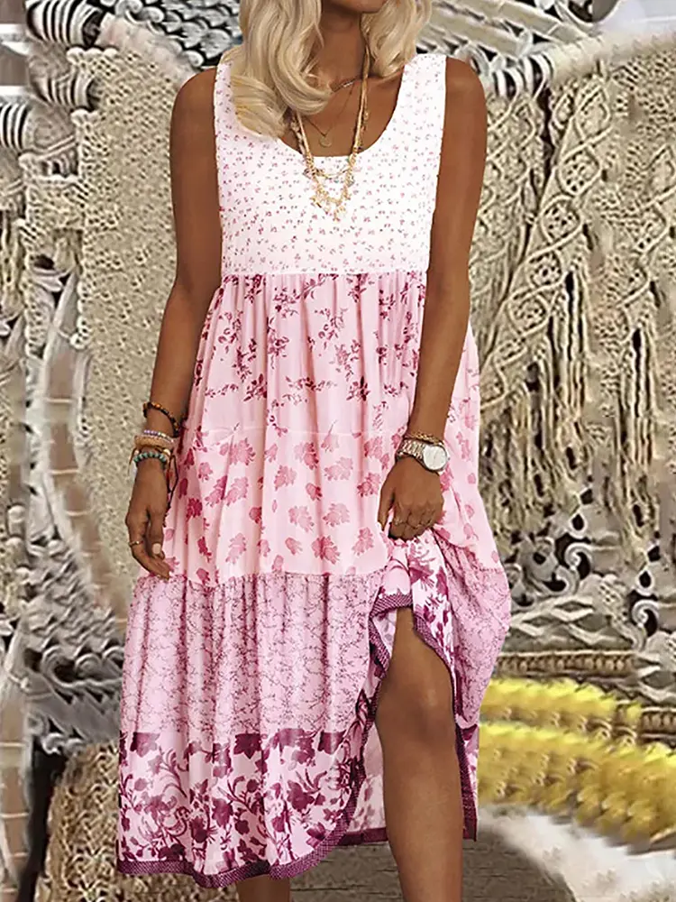 plus Size Flowy Hawaiian Neck Sundress Summer Beach Party Dress Printed Luau Women's Summer Clothing Maxi Dress