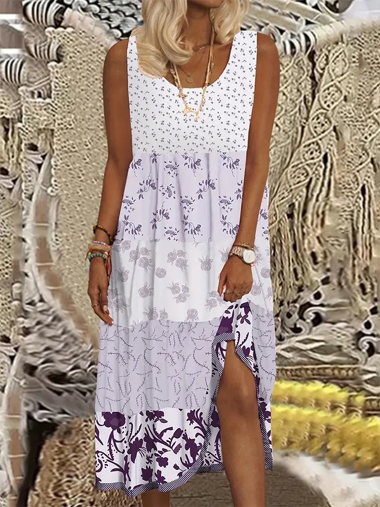 plus Size Flowy Hawaiian Neck Sundress Summer Beach Party Dress Printed Luau Women's Summer Clothing Maxi Dress