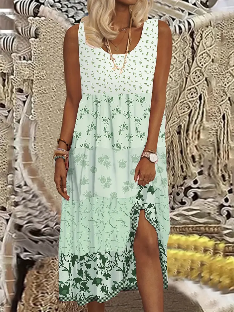 plus Size Flowy Hawaiian Neck Sundress Summer Beach Party Dress Printed Luau Women's Summer Clothing Maxi Dress