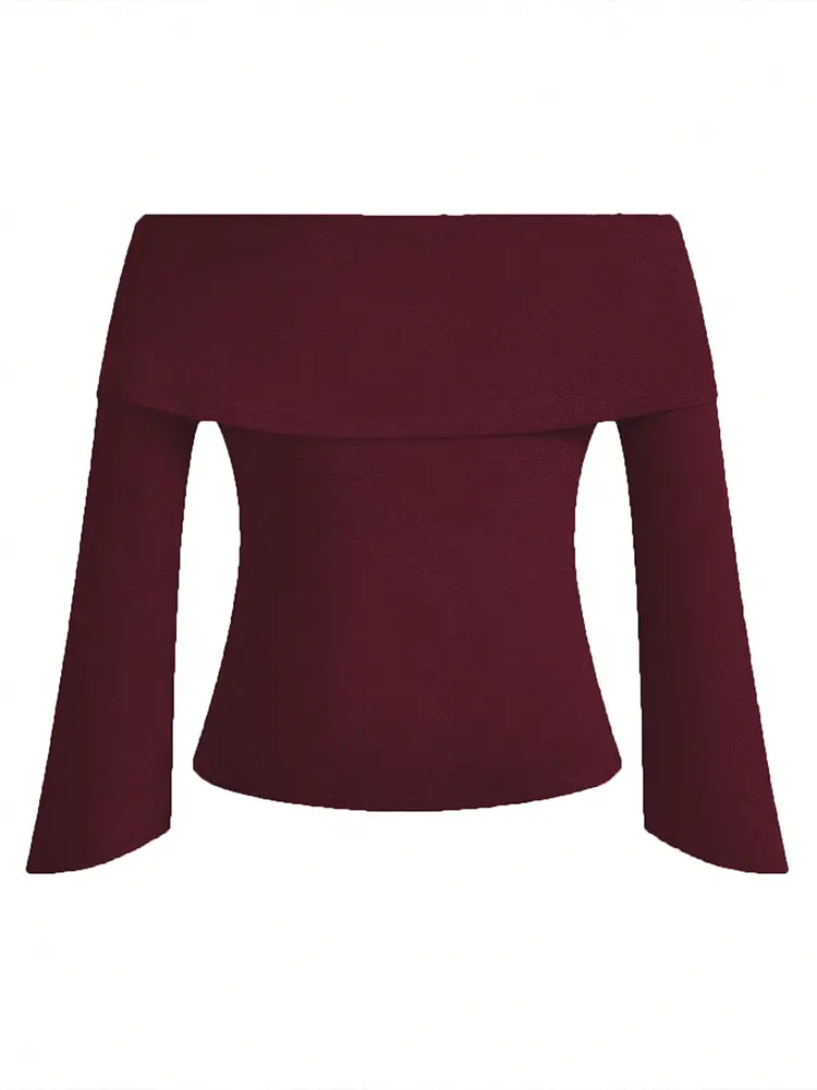 Plus Size Women's One Neck Long Sleeve T-Shirt Comfortable Slim Solid Colour Elegant Casual Tops Spring and Autumn Best