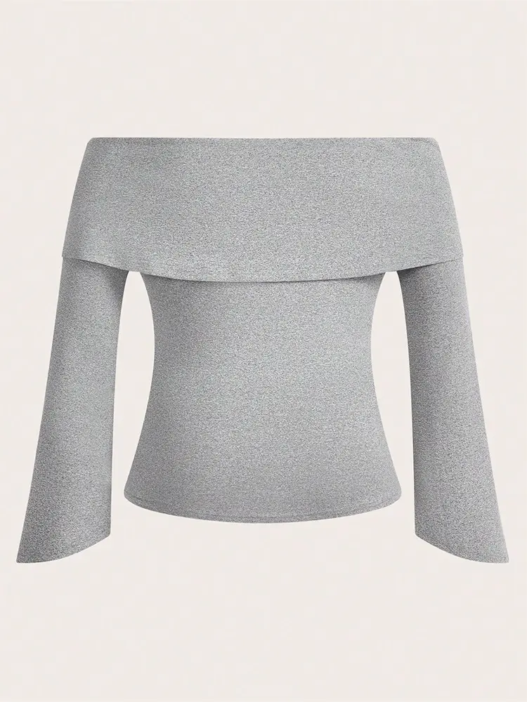 Plus Size Women's One Neck Long Sleeve T-Shirt Comfortable Slim Solid Colour Elegant Casual Tops Spring and Autumn Best