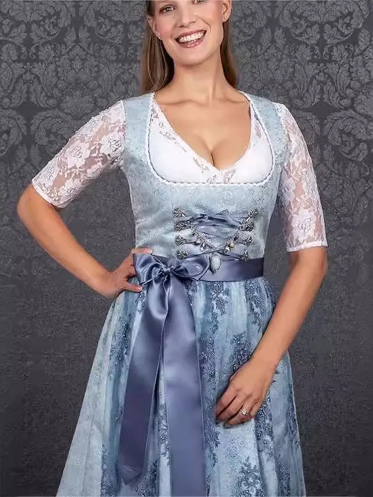 Women's 2 Pieces Oktoberfest Costume German Bavarian Beer Girl Dirndl Dress Halloween Costumes for Women
