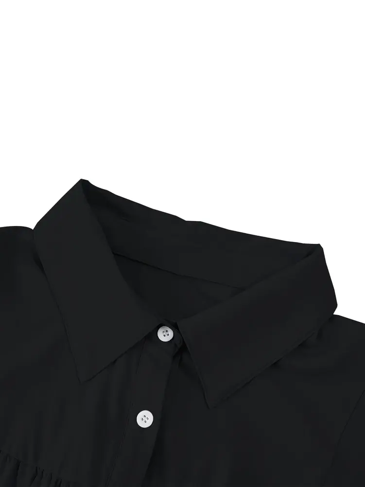 Plus Size Women's Front Open Button Lantern Sleeve Shirt Casual Solid Colour Peplum Collar Shirt Women's Clothing
