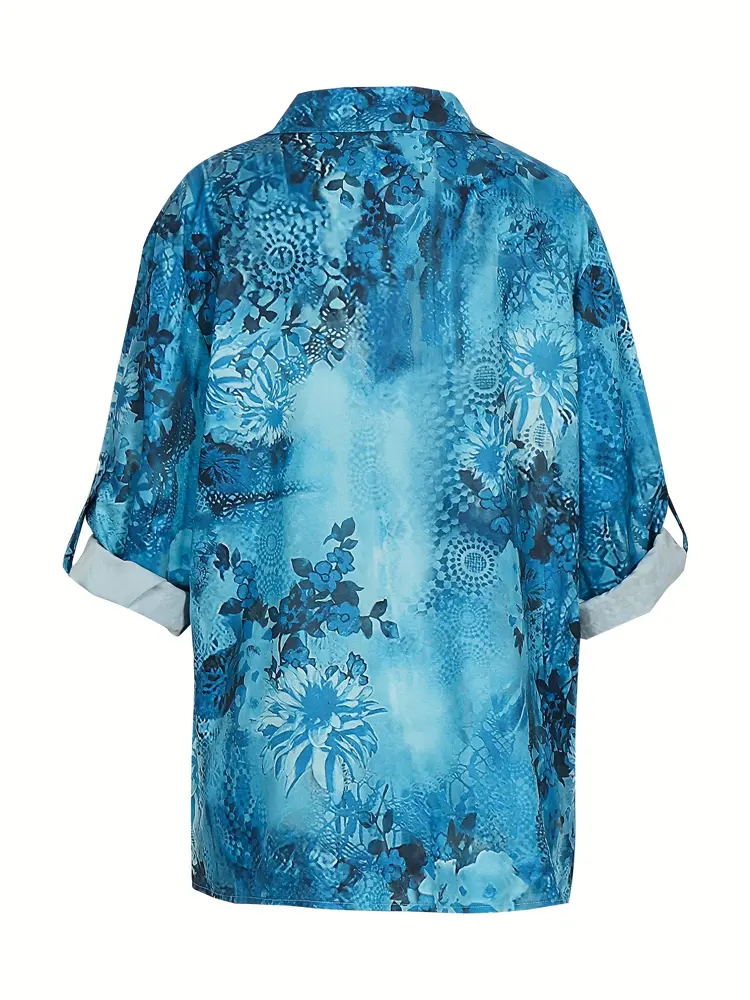 Plus Size 2025 New Fashion Ladies Button Shirt Summer Autumn Long Sleeve T Shirt Tops Business Casual Floral Shirt