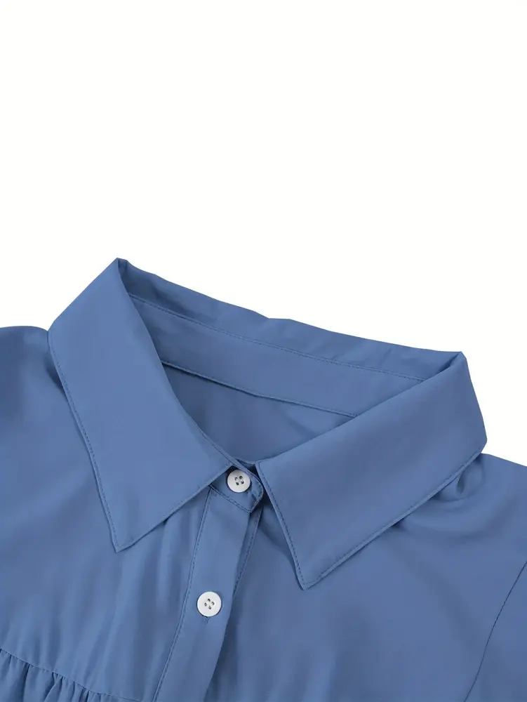 Plus Size Women's Front Open Button Lantern Sleeve Shirt Casual Solid Colour Peplum Collar Shirt Women's Clothing
