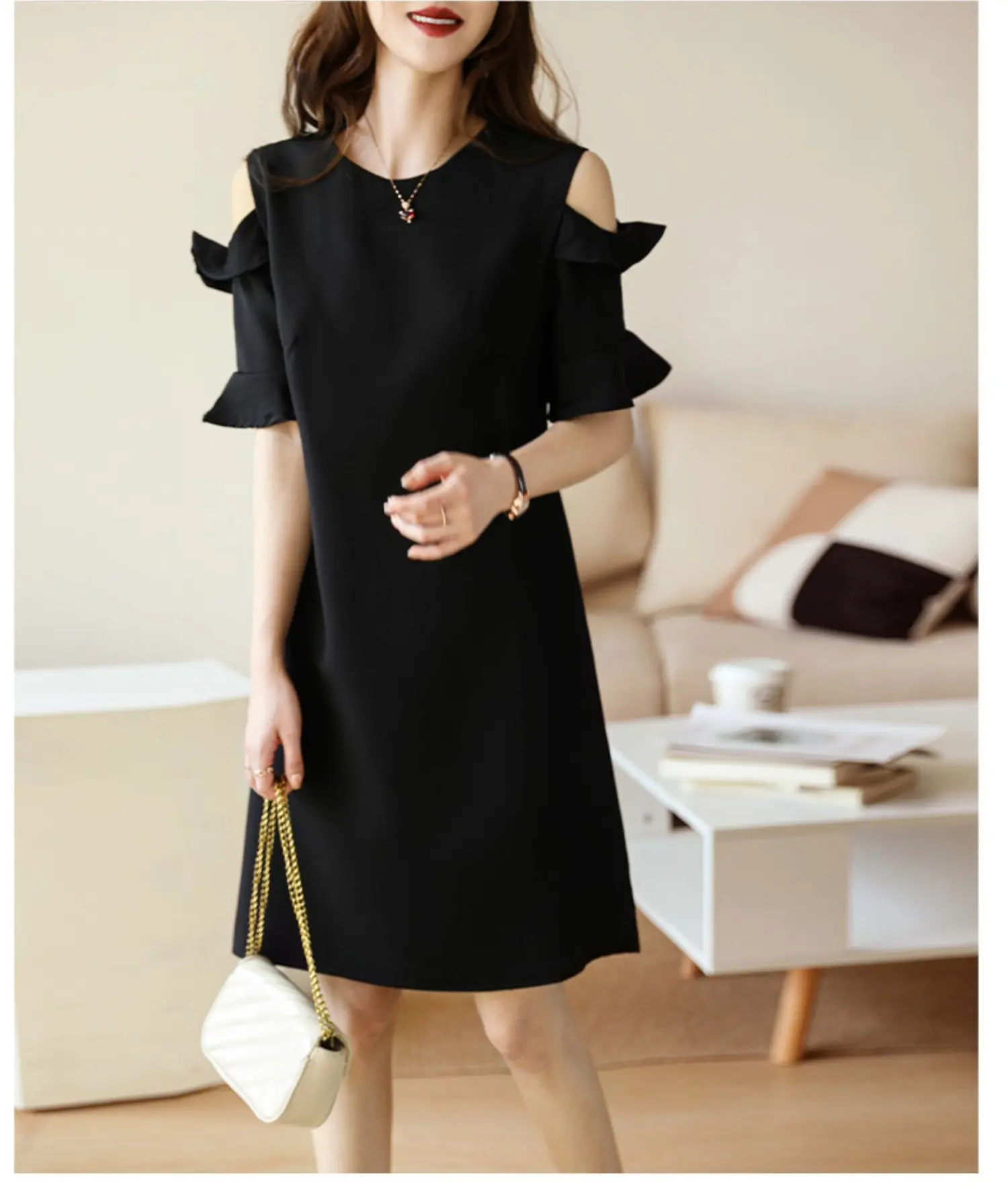 2025 Women's High Waist A-Line Skirt Short Sleeve Fashion Dress Pure Color Sweet Style Mini Skirt for Ladies
